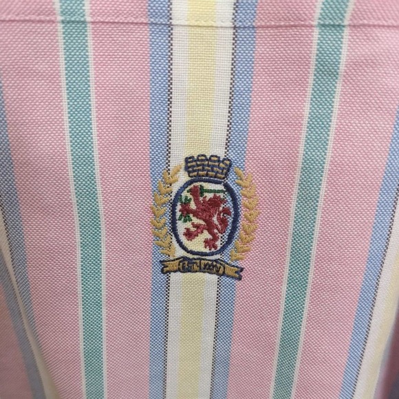 Tommy Hilfiger Mens Medium Pastel Striped Button Down Shirt Long Sleeve Cotton - Picture 5 of 5